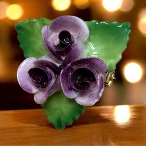 Cara China, Staffordshire Bone China purple floral brooch